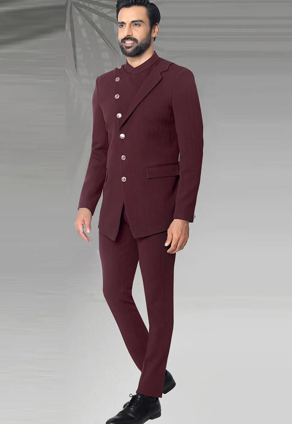 Solid Color Terry Rayon Jodhpuri Jacket in Maroon