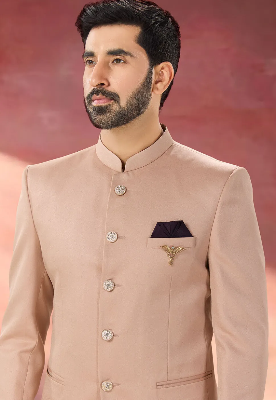 Solid Color Terry Rayon Jodhpuri Suit in Pink