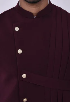 Solid Color Terry Rayon Nehru Jacket in Wine