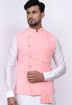 Solid Color Terry Rayon Nehru Jacket in Peach