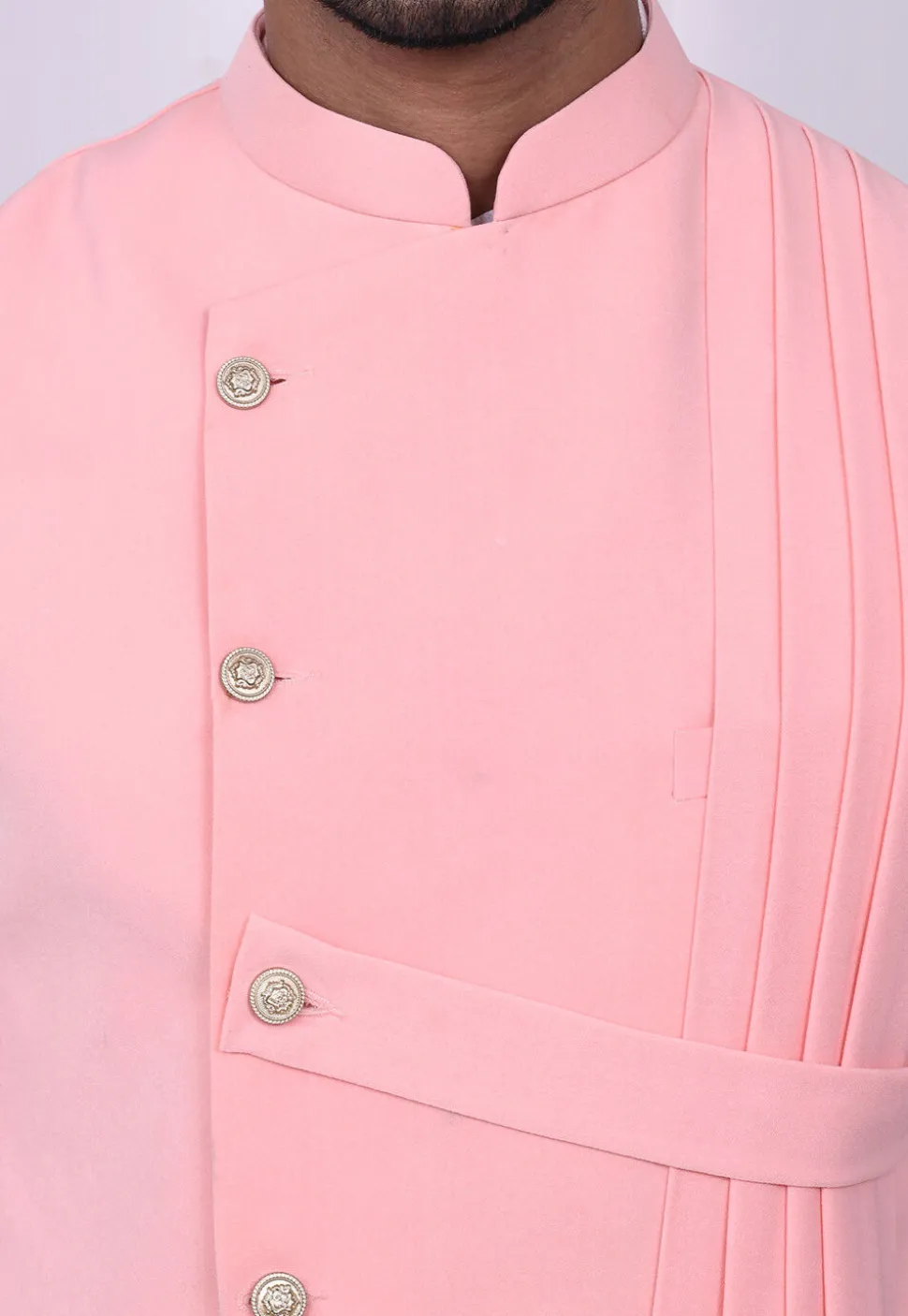 Solid Color Terry Rayon Nehru Jacket in Peach