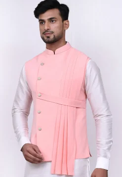 Solid Color Terry Rayon Nehru Jacket in Peach