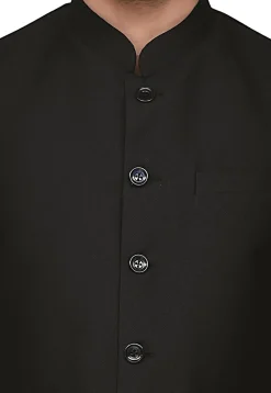 Solid Color Terry Rayon Nehru Jacket in Black