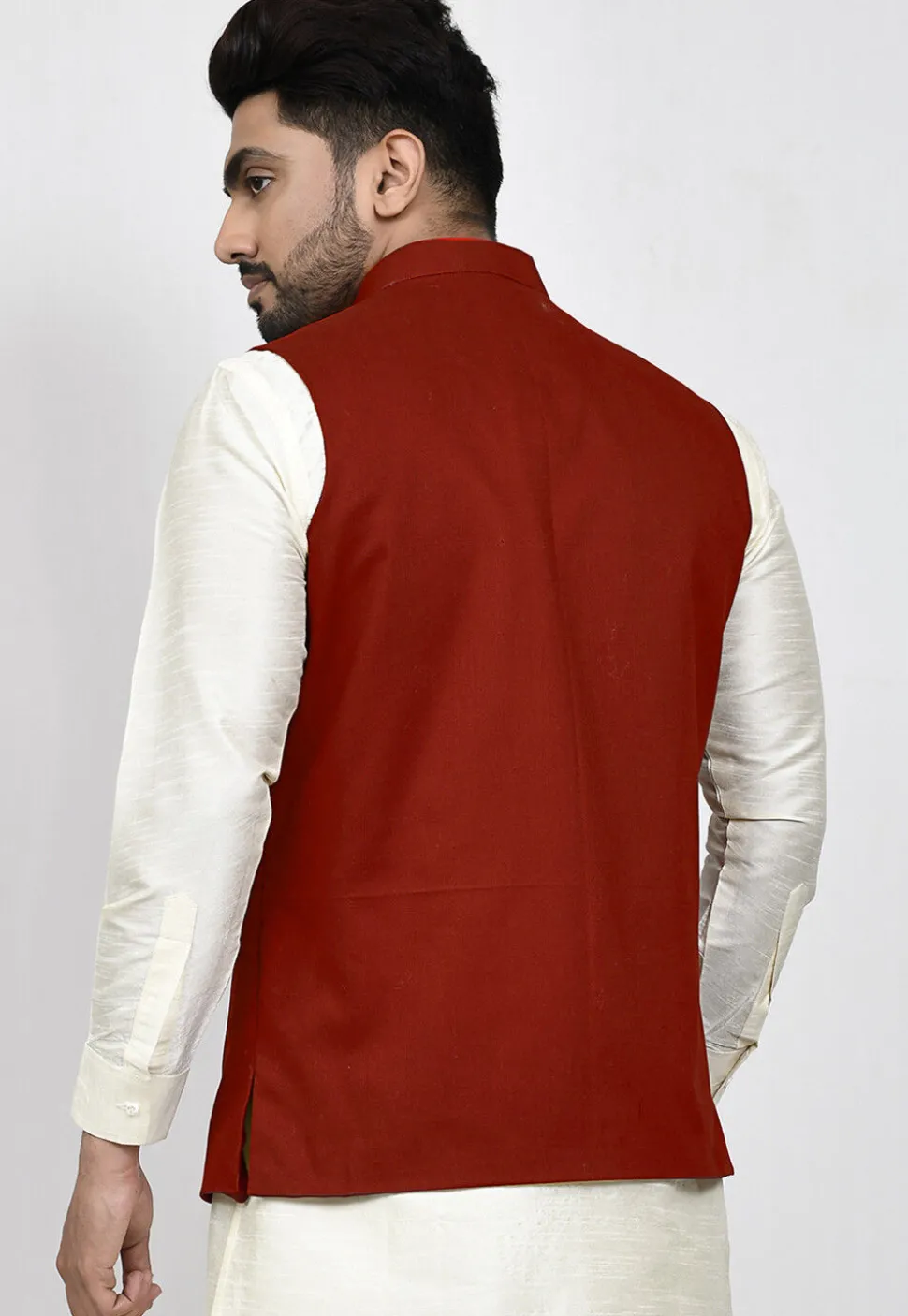Solid Color Terry Rayon Nehru Jacket in Maroon