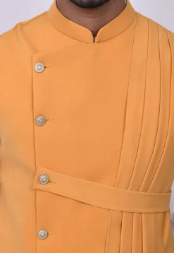 Solid Color Terry Rayon Nehru Jacket in Mustard