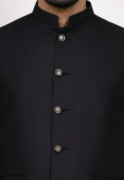 Solid Color Terry Rayon Nehru Jacket in Black