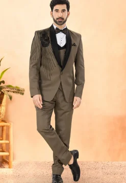 Solid Color Terry Rayon Tuxedo in Brown