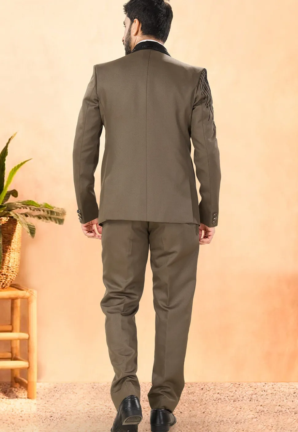 Solid Color Terry Rayon Tuxedo in Brown