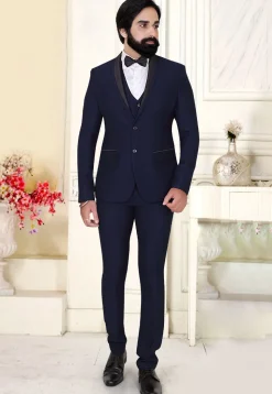 Solid Color Terry Rayon Tuxedo Set in Navy Blue