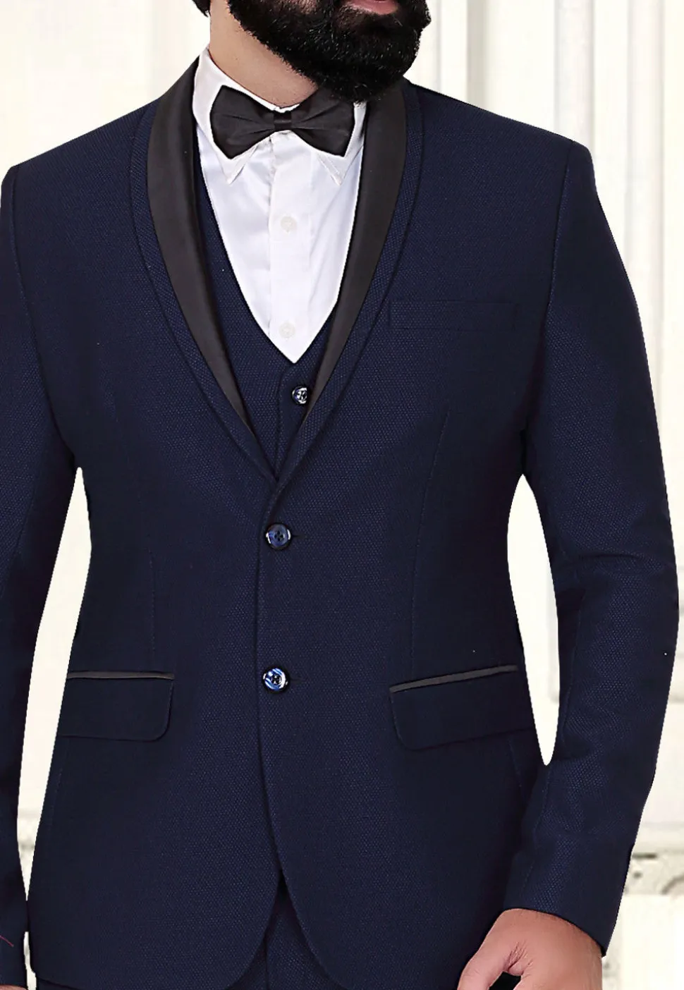 Solid Color Terry Rayon Tuxedo Set in Navy Blue