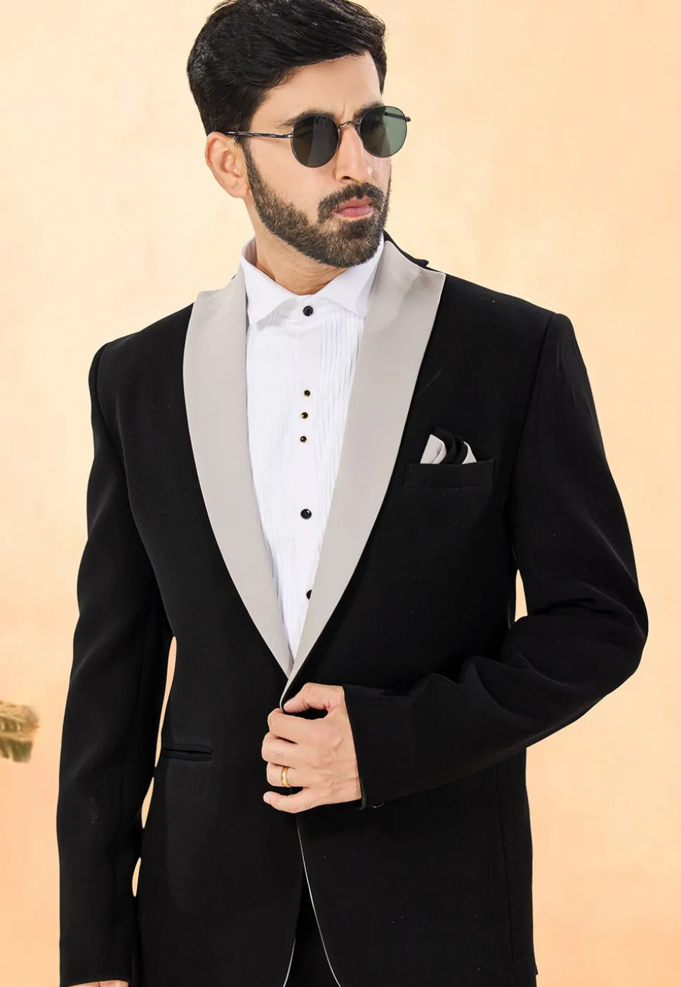 Solid Color Terry Rayon Tuxedo in Black