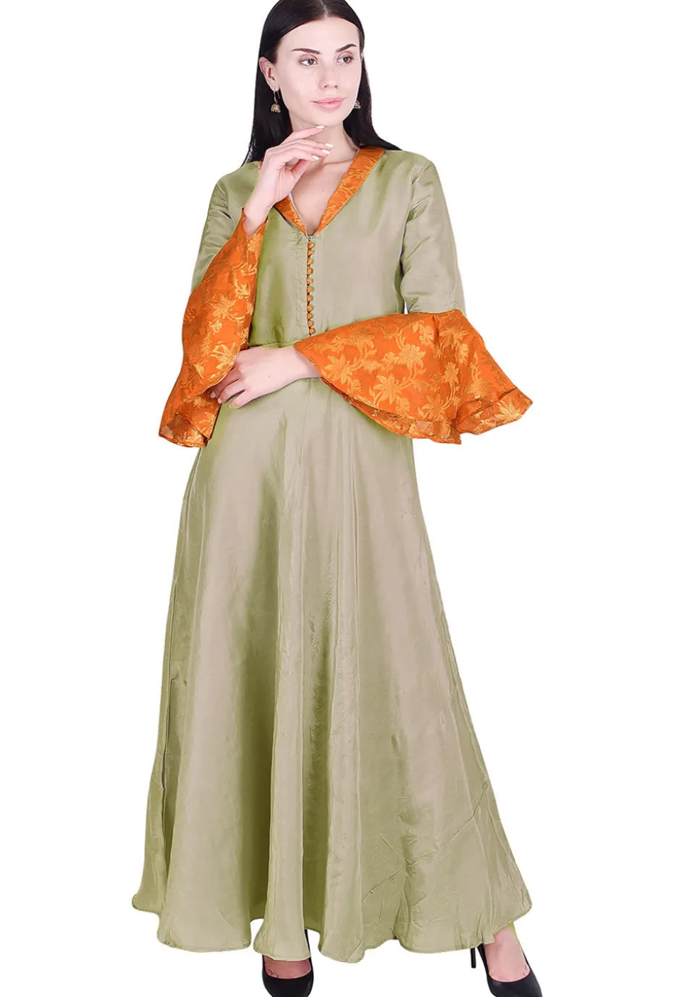 Solid Color Uppada Silk Long Kurta in Light Grey