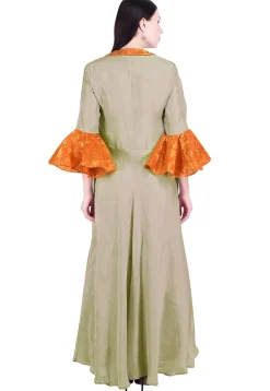 Solid Color Uppada Silk Long Kurta in Light Grey