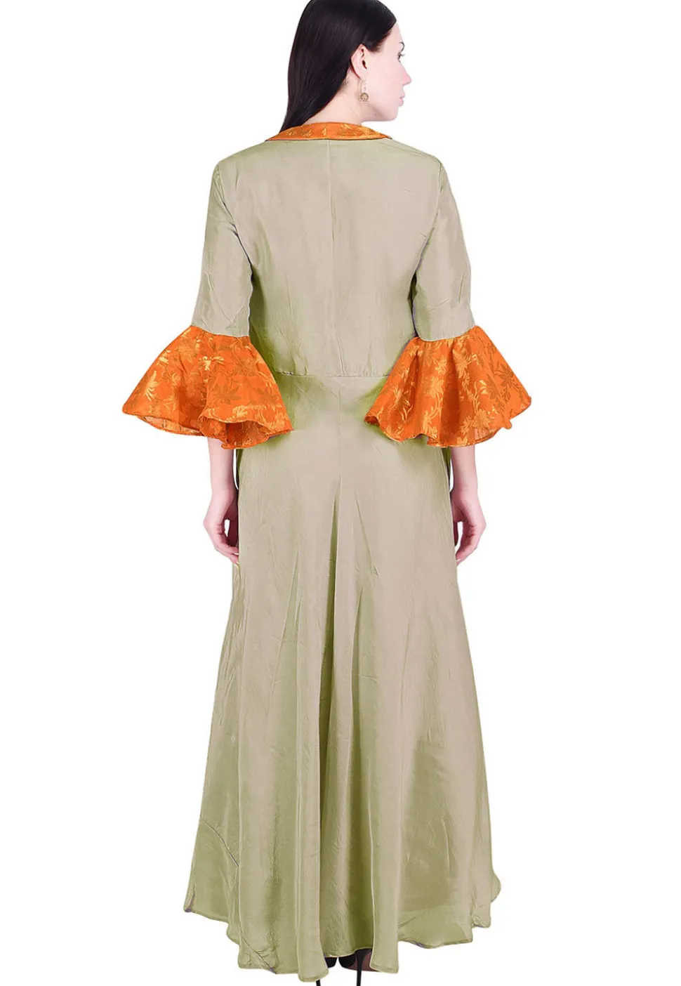 Solid Color Uppada Silk Long Kurta in Light Grey