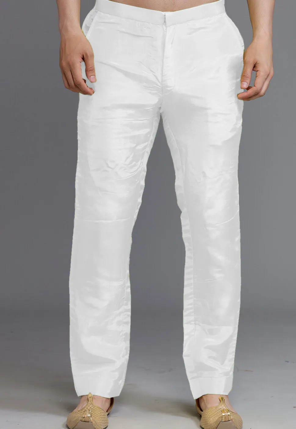 Solid Color Uppada Silk Pant in Off White