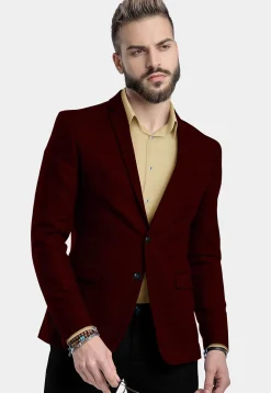 Solid Color Velvet Blazer in Maroon