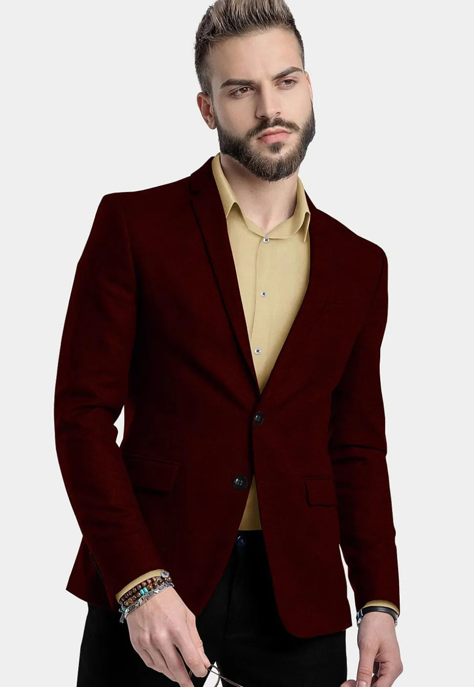 Solid Color Velvet Blazer in Maroon