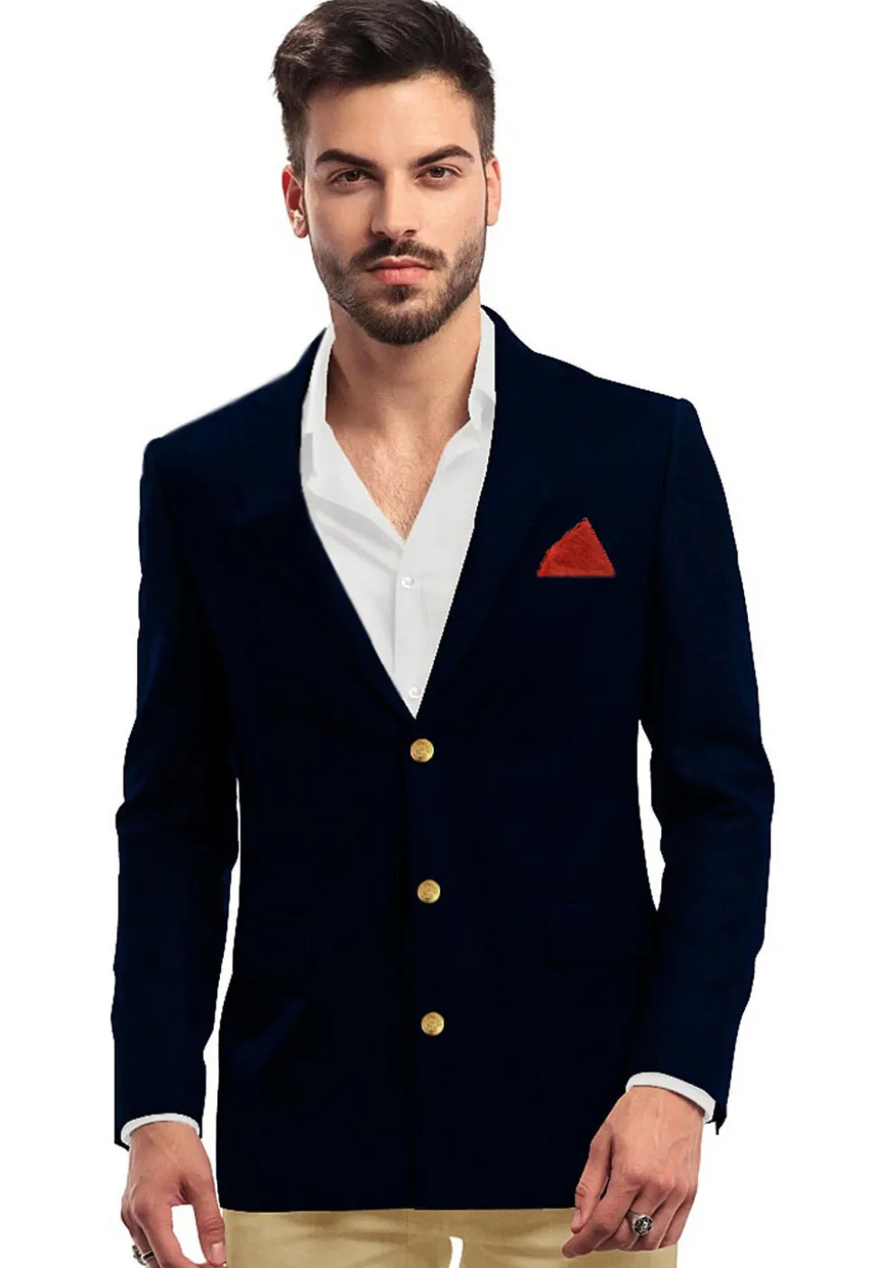 Solid Color Velvet Blazer in Navy Blue