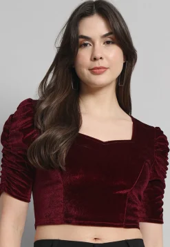 Solid Color Velvet Blouse in Maroon