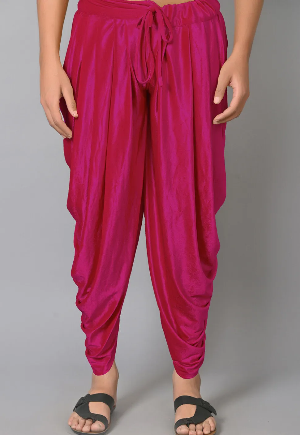 Solid Color Velvet Dhoti in Fuchsia