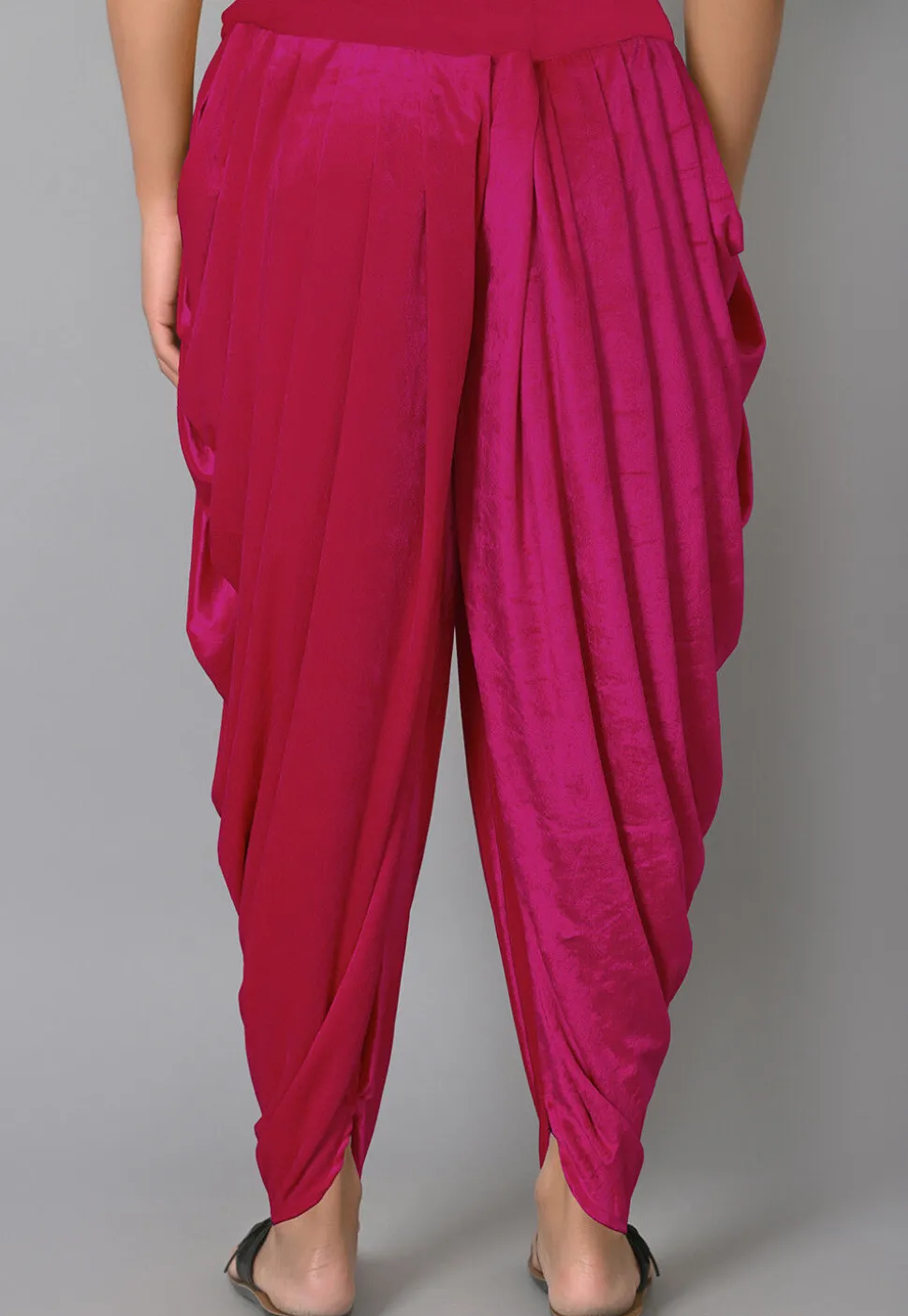 Solid Color Velvet Dhoti in Fuchsia
