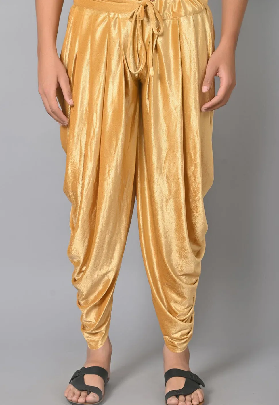 Solid Color Velvet Dhoti Pant in Beige