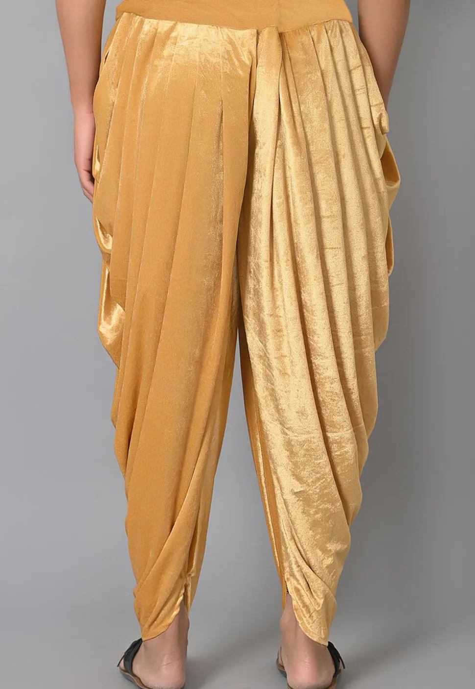 Solid Color Velvet Dhoti Pant in Beige