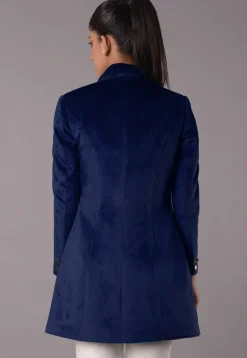 Solid Color Velvet Jacket in Navy Blue