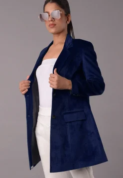 Solid Color Velvet Jacket in Navy Blue