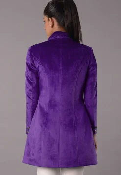 Solid Color Velvet Jacket in Purple