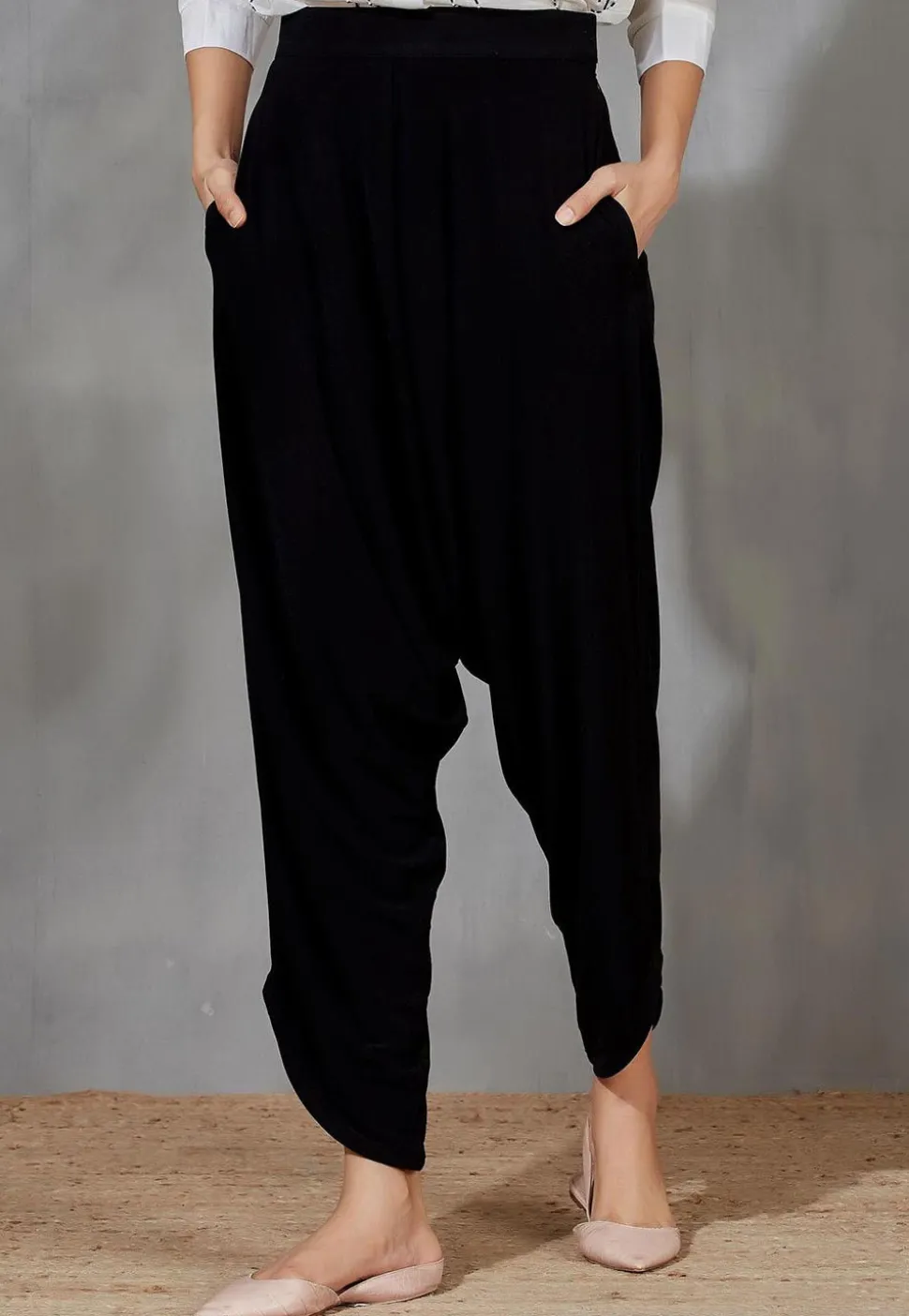 Solid Color Velvet Jodhpuri Pant in Black