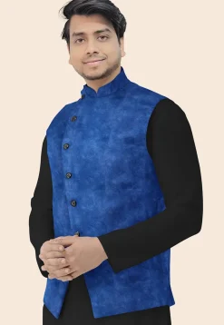 Solid Color Velvet Nehru Jacket in Royal Blue