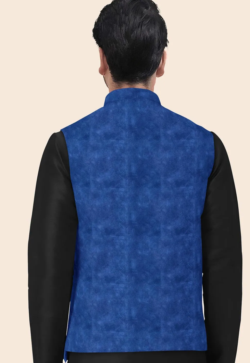 Solid Color Velvet Nehru Jacket in Royal Blue