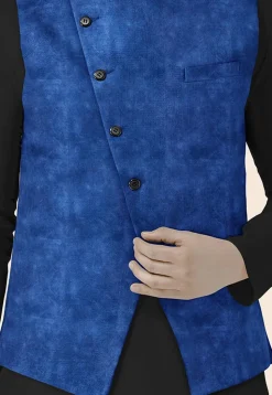 Solid Color Velvet Nehru Jacket in Royal Blue