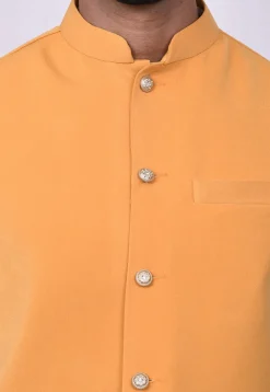 Solid Color Velvet Nehru Jacket in Mustard