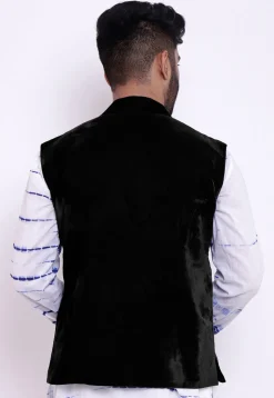 Solid Color Velvet Nehru Jacket in Black