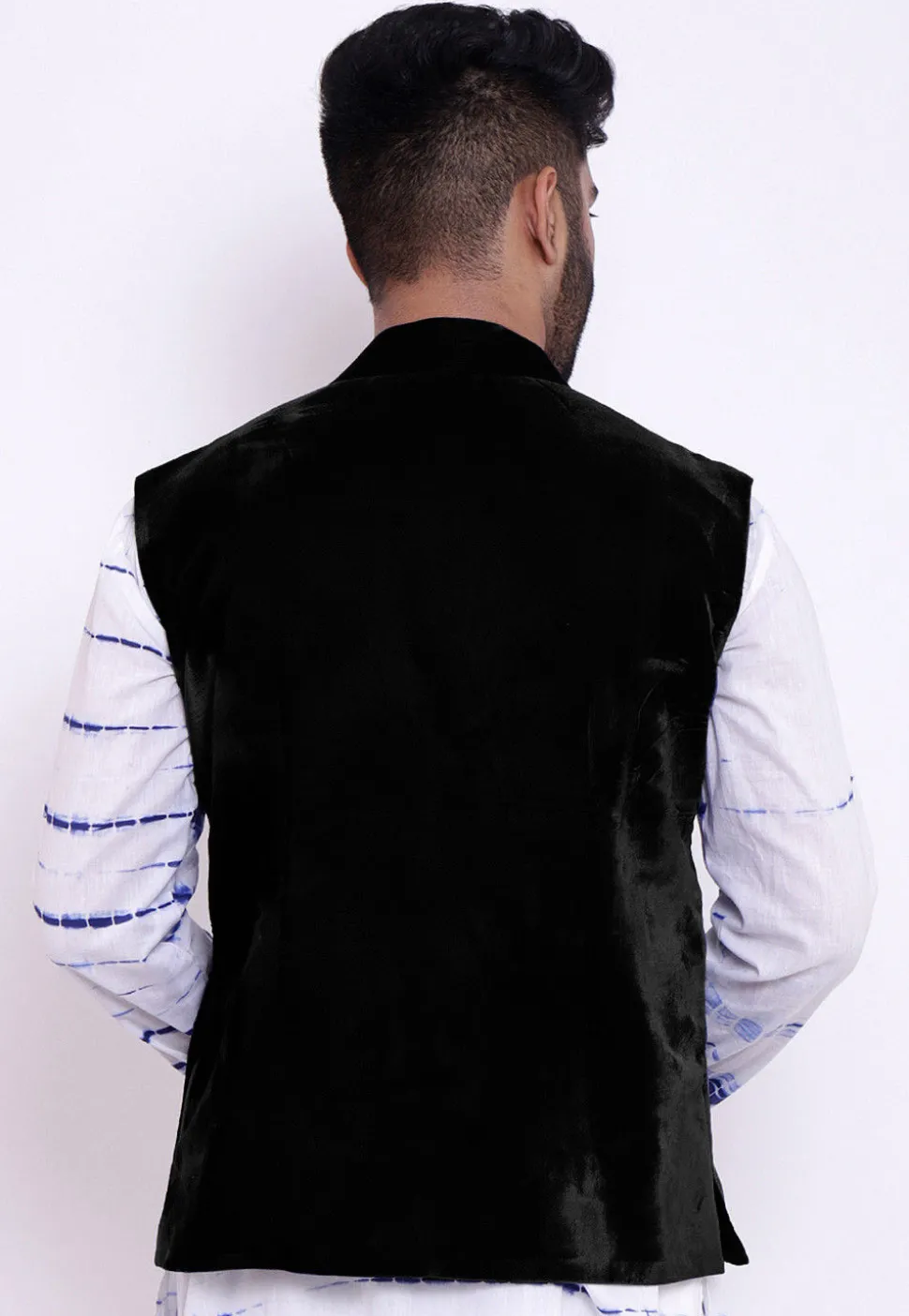 Solid Color Velvet Nehru Jacket in Black