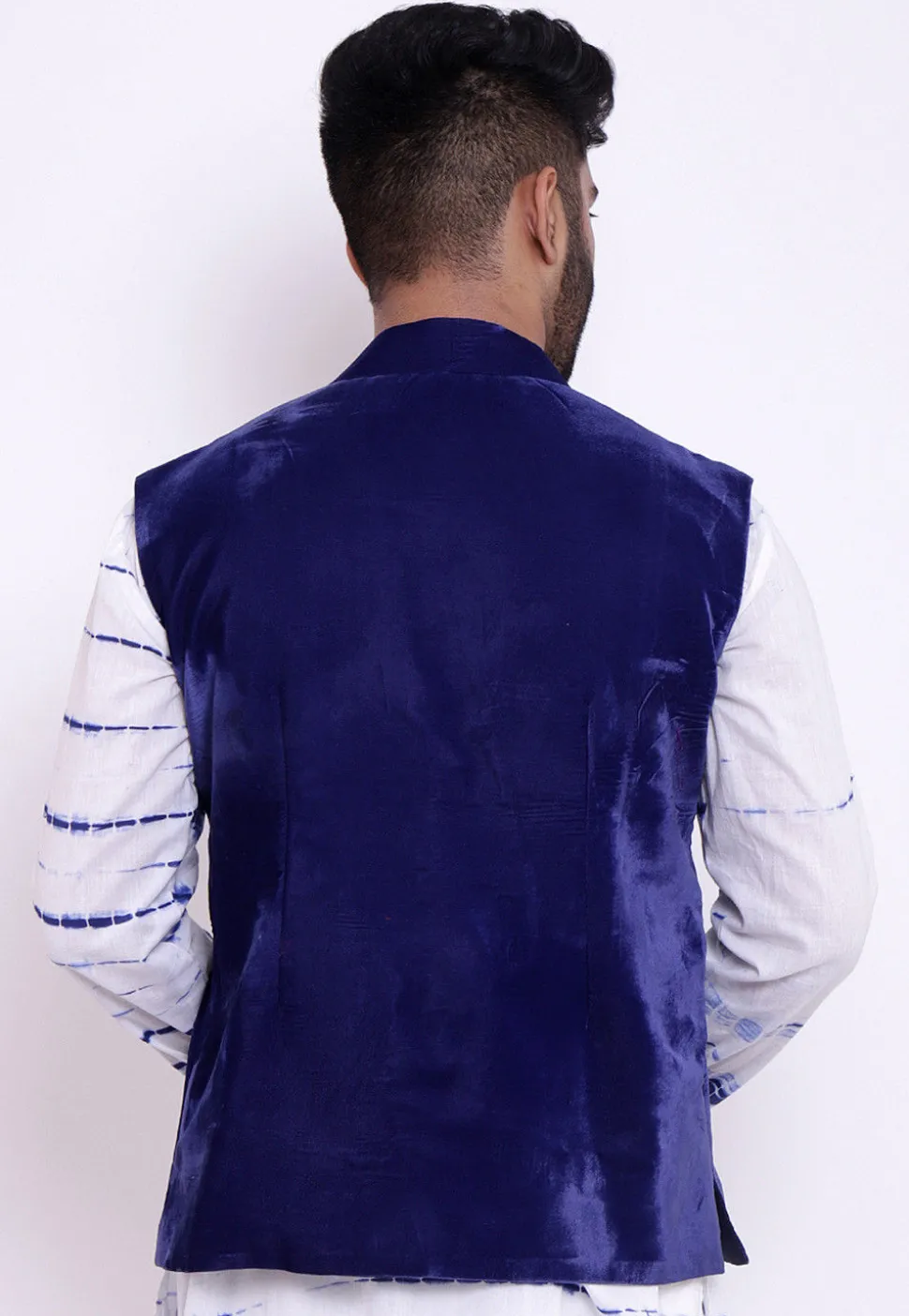 Solid Color Velvet Nehru Jacket in Royal Blue