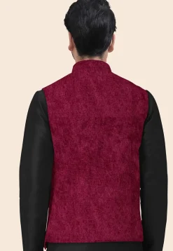 Solid Color Velvet Nehru Jacket in Maroon
