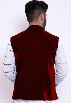 Solid Color Velvet Nehru Jacket in Maroon