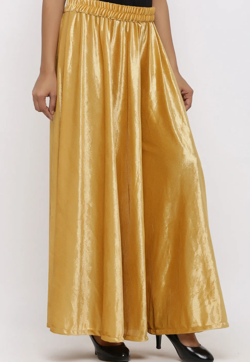 Solid Color Velvet Palazzo in Golden
