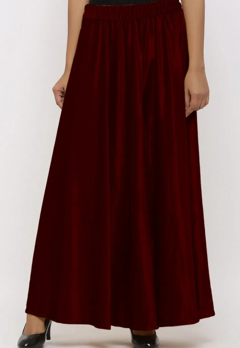 Solid Color Velvet Palazzo in Maroon