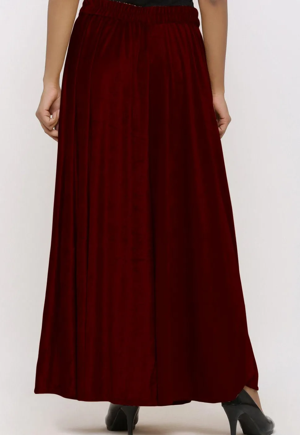 Solid Color Velvet Palazzo in Maroon