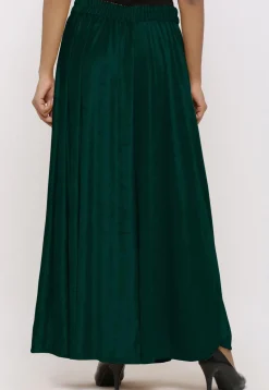 Solid Color Velvet Palazzo in Dark Teal Green