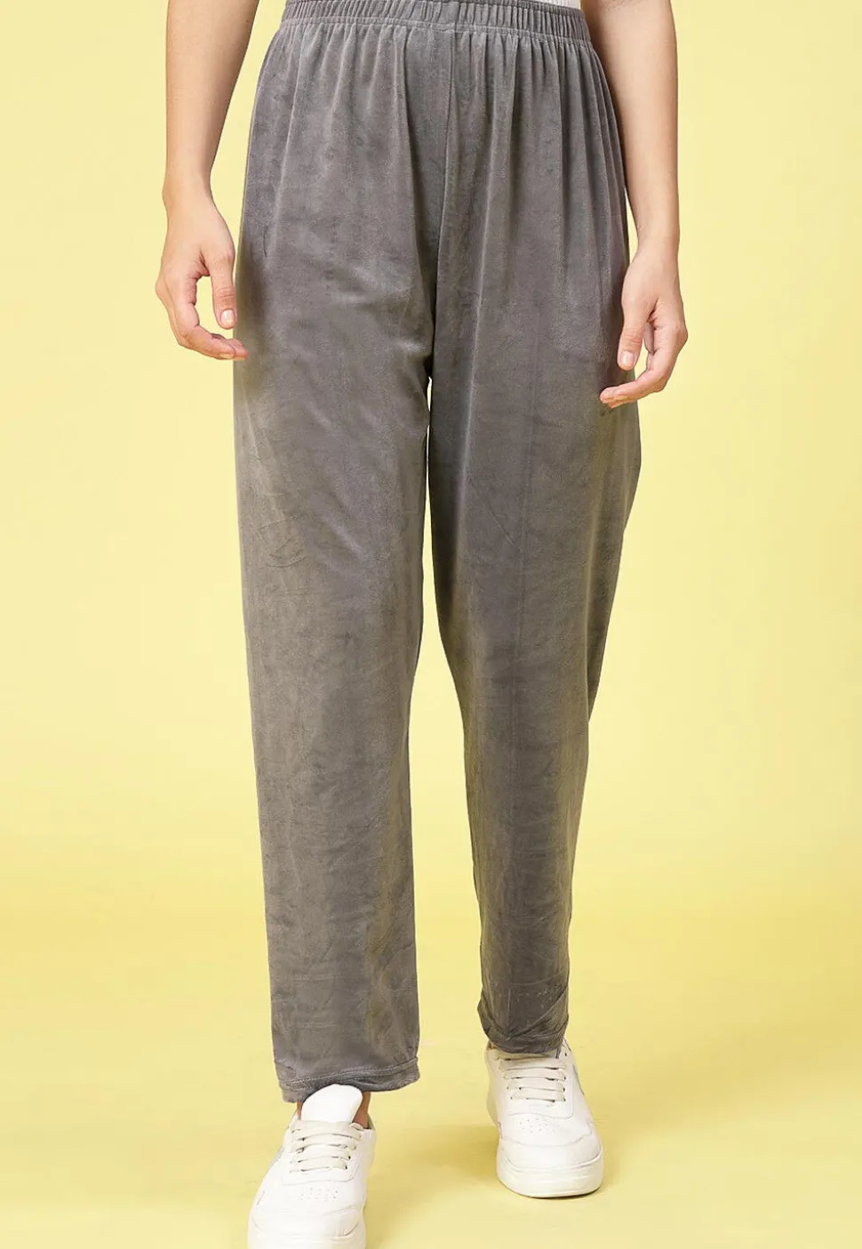 Solid Color Velvet Pant in Grey