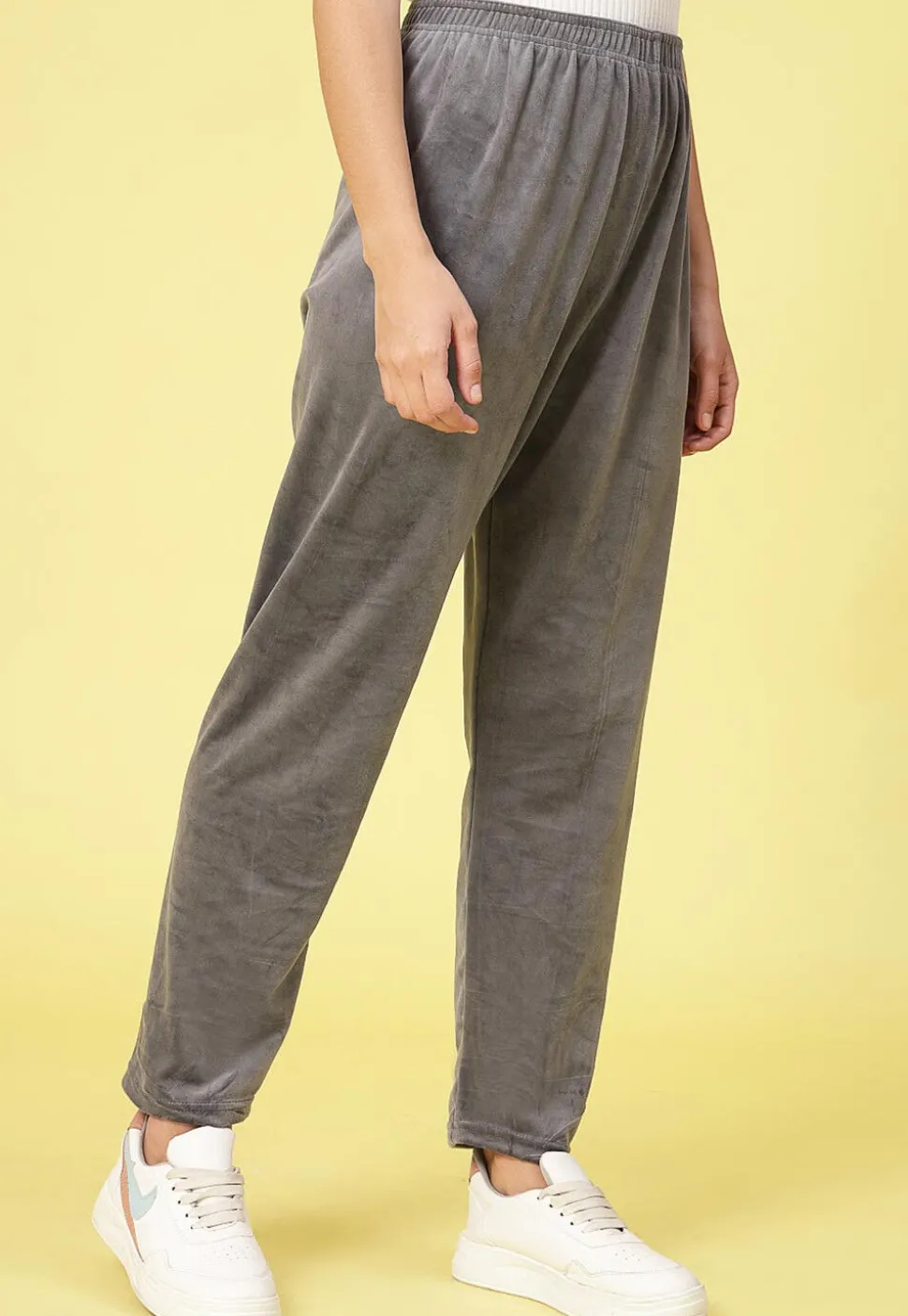 Solid Color Velvet Pant in Grey