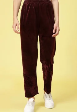 Solid Color Velvet Pant in Wine