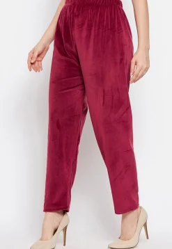 Solid Color Velvet Pant in Maroon