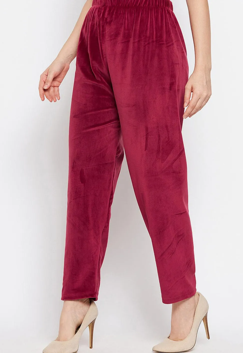 Solid Color Velvet Pant in Maroon