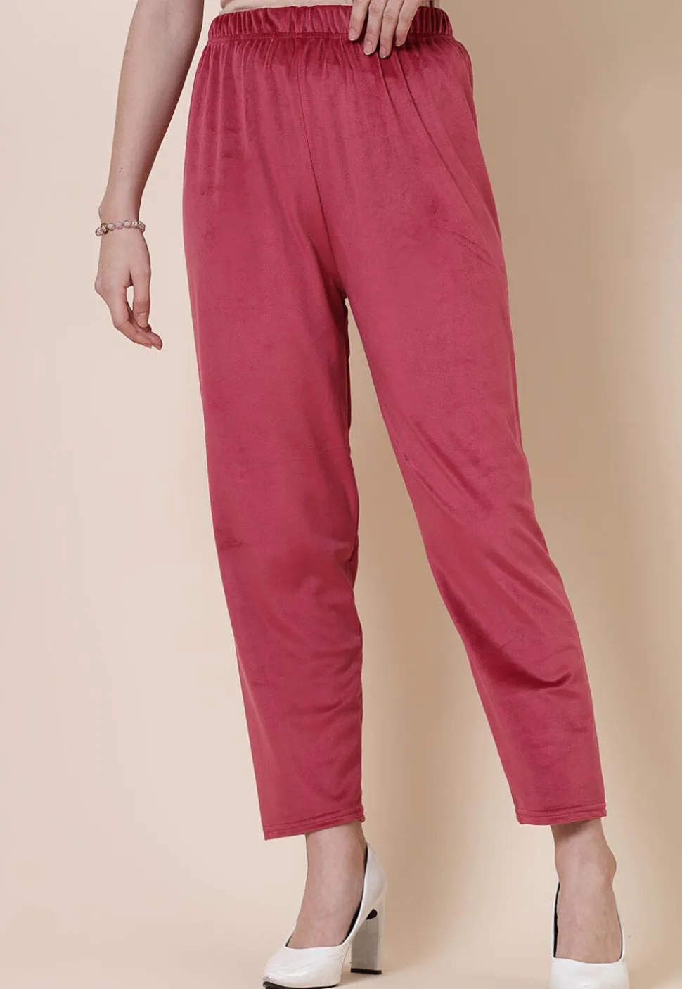 Solid Color Velvet Pant in Dark Old Rose